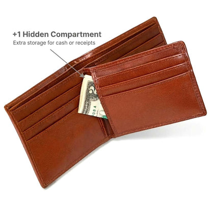Men's RFID Leather Bifold Wallet, 10 Card Slots with ID Window