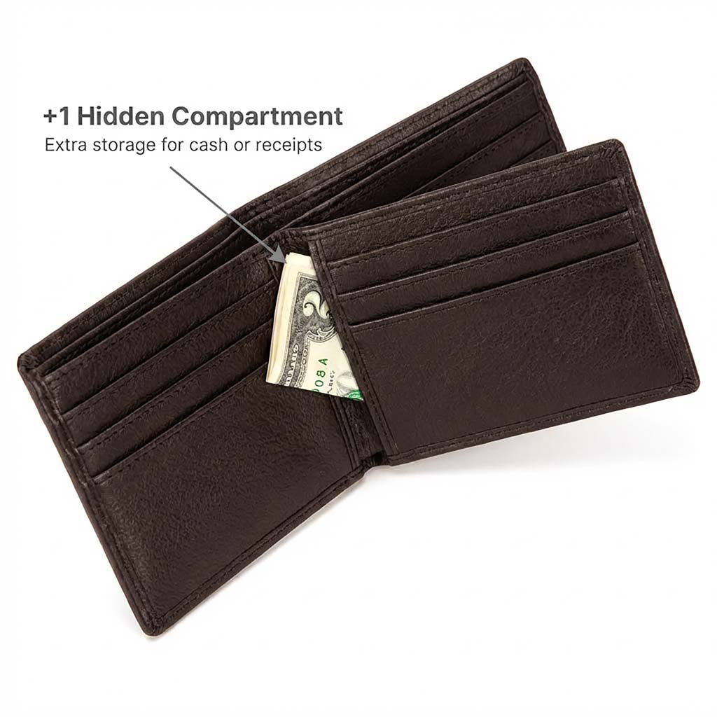 Men's RFID Leather Bifold Wallet, 10 Card Slots with ID Window