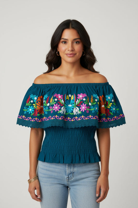 Embroidered Floral Crop Top