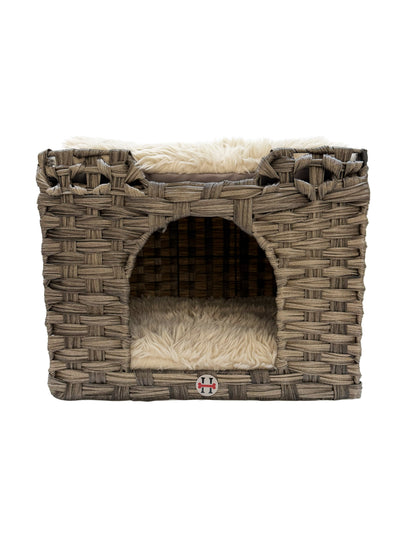 Handwoven Cat House with Two Cushions, Gray