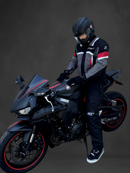 Men's Summer Waterproof Motorcycle Jacket – Black/Red/Gray, 4 Pockets