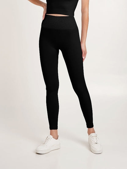 Women's High-Waisted Seamless Sculpting Leggings – Black