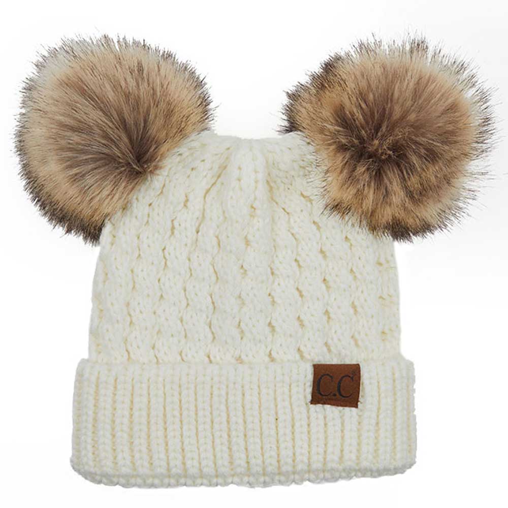 Women's Double Pom Cable Knit Beanie