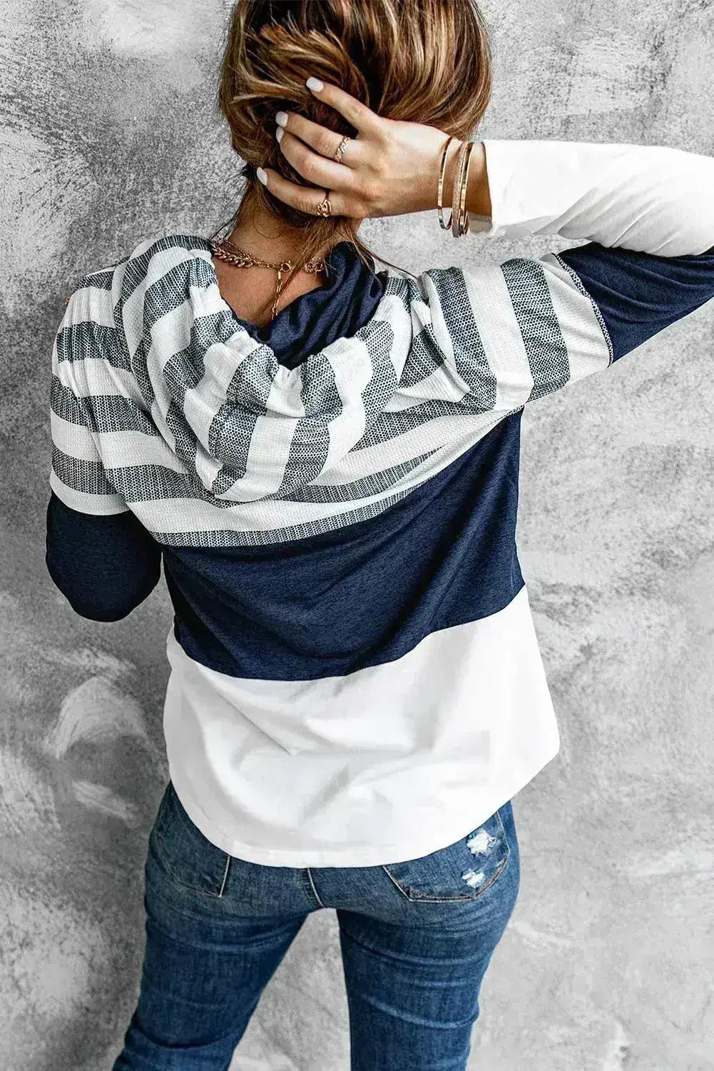 Women's Color Block Drawstring Hoodie – White