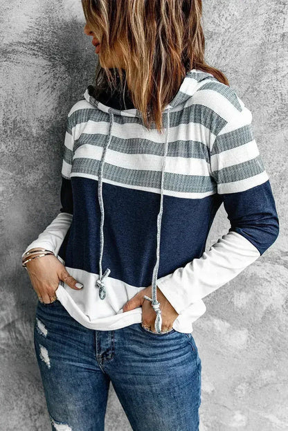 Women's Color Block Drawstring Hoodie – White