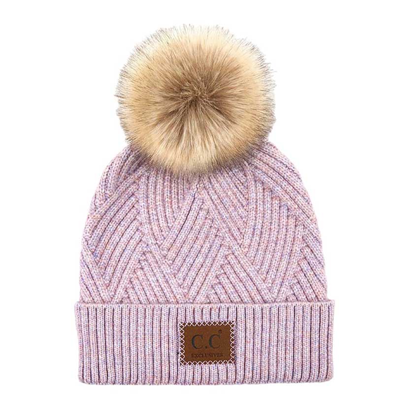 Women's Heather Beanie with Pom and Suede Patch