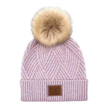 Women's Heather Beanie with Pom and Suede Patch