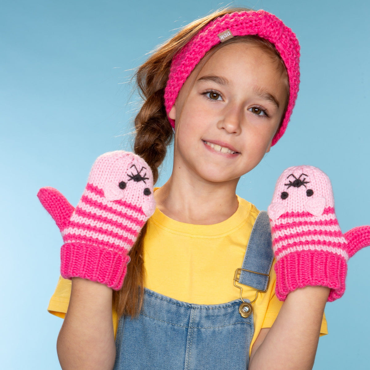 Kids' Kitty Cat Stripe Knit Mittens, Fleece Lined