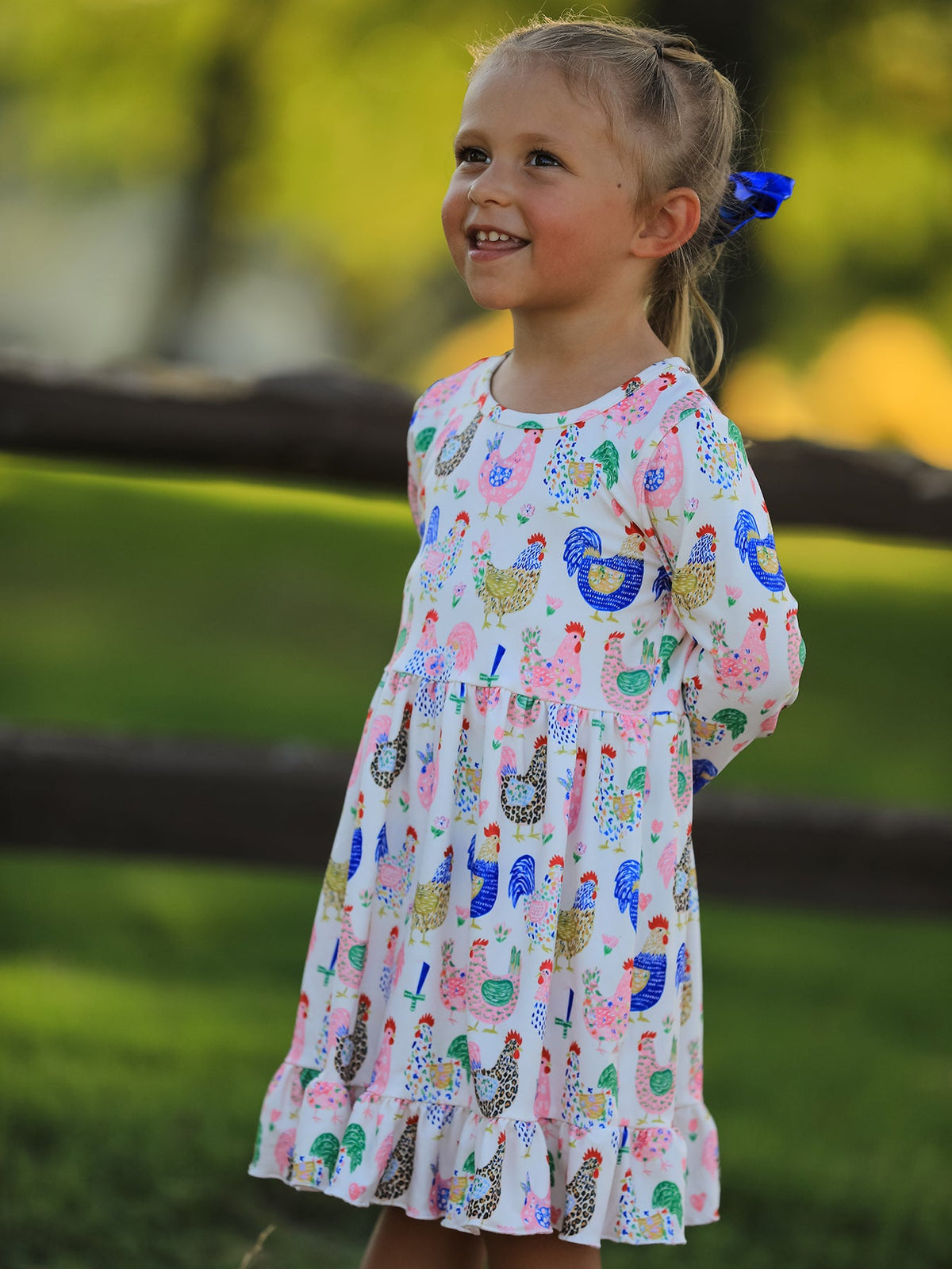 Girls' Farm Chicken Print Ruffle-Hem Twirl Dress