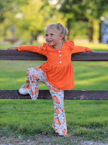 Girls' Pumpkin Print Two-Piece Set