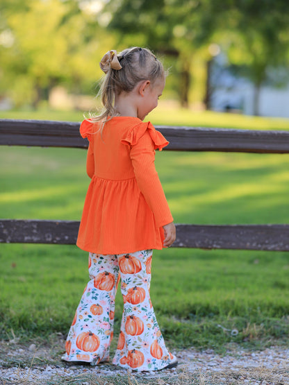 Girls' Pumpkin Print Two-Piece Set