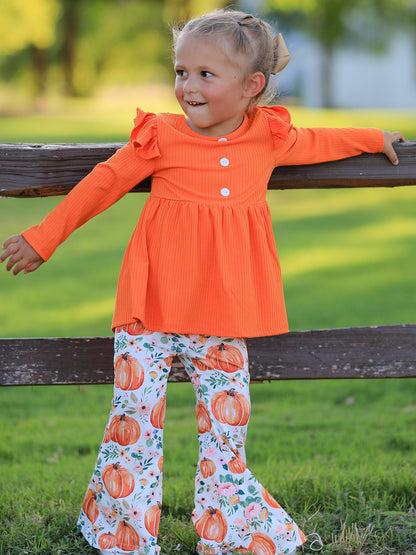 Girls' Pumpkin Print Two-Piece Set