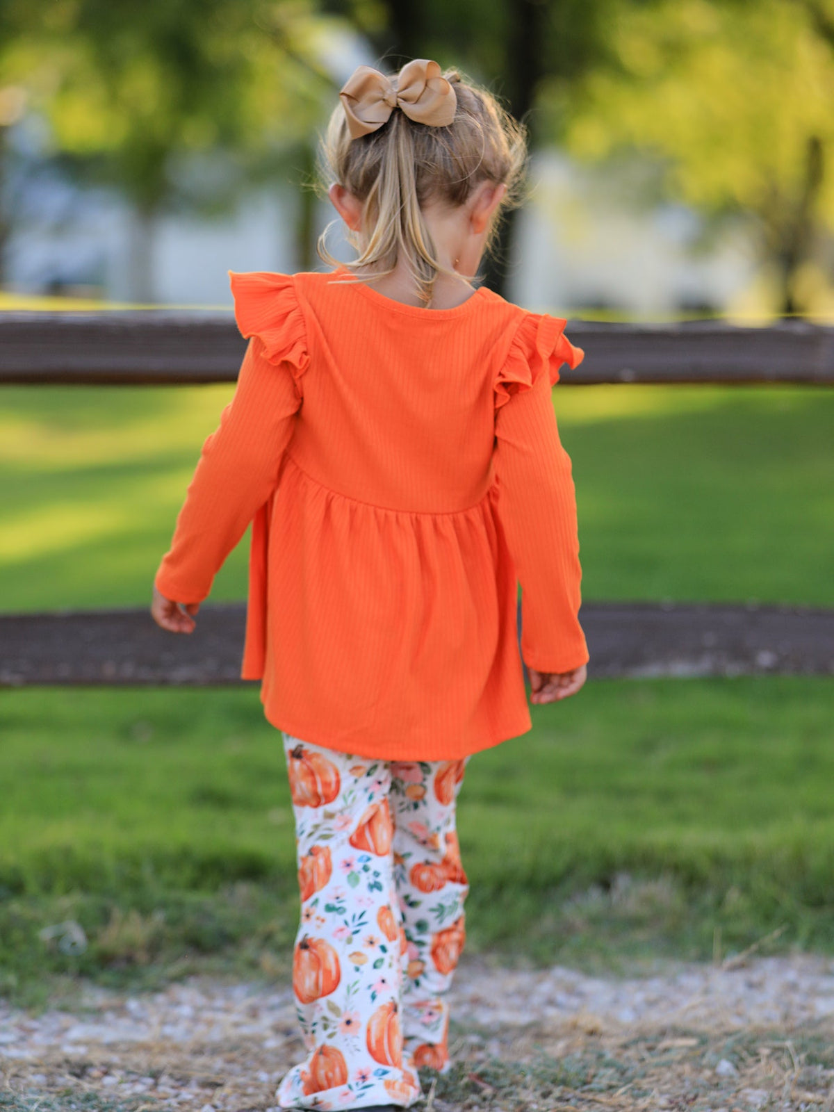 Girls' Pumpkin Print Two-Piece Set