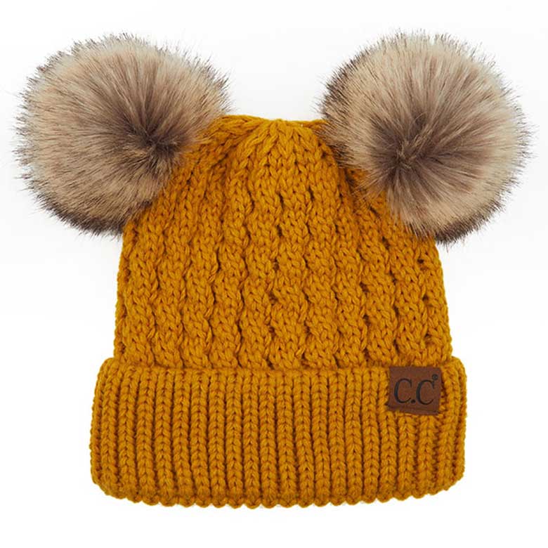 Women's Double Pom Cable Knit Beanie