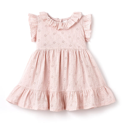 Girls' Eyelet Cotton Dress – Blush Pink