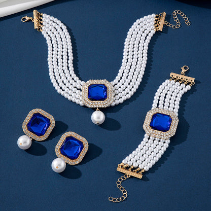 Bridal Imitation Pearl Statement Necklace and Earrings Set, Style B