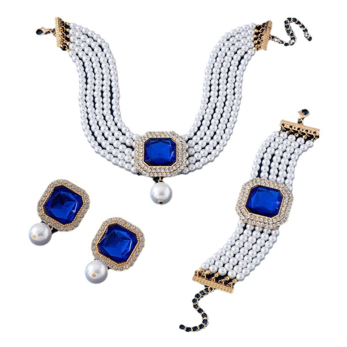 Bridal Imitation Pearl Statement Necklace and Earrings Set, Style B