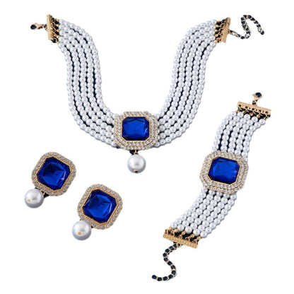 Bridal Imitation Pearl Statement Necklace and Earrings Set, Style B