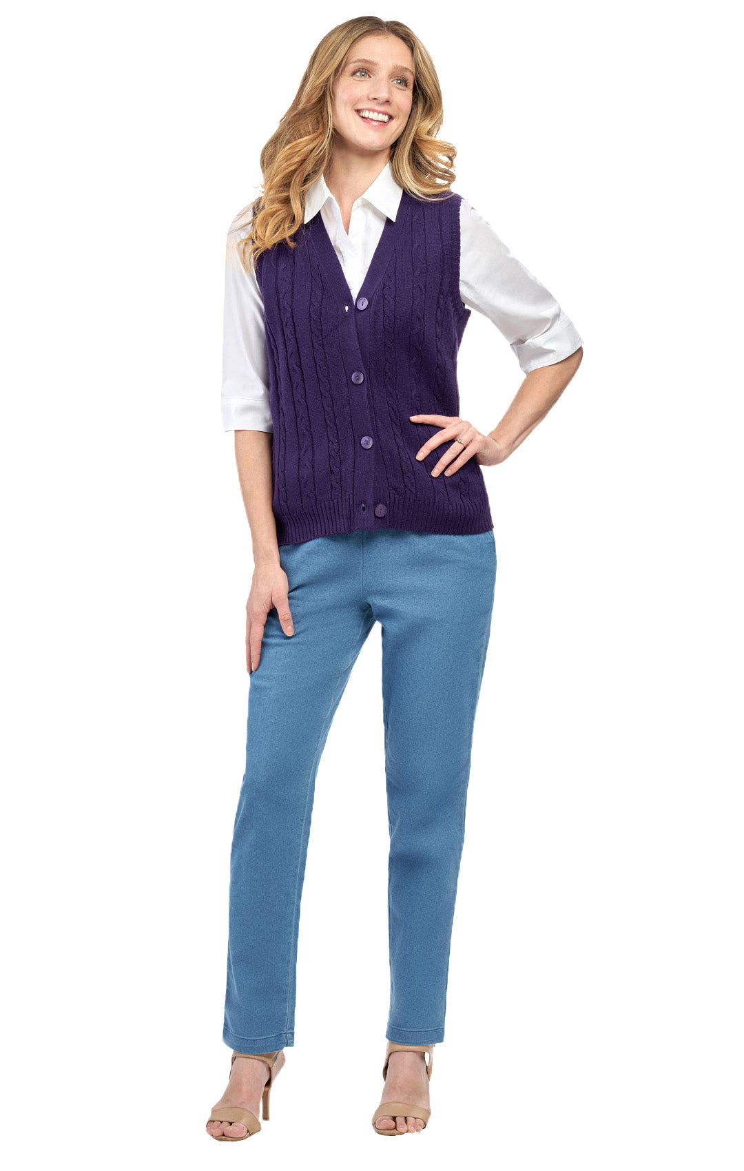 Women's Cable Knit Sweater Vest – Button Front