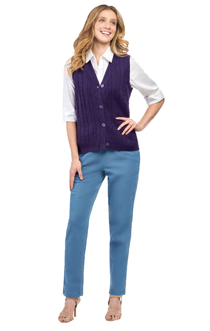 Women's Cable Knit Sweater Vest – Button Front