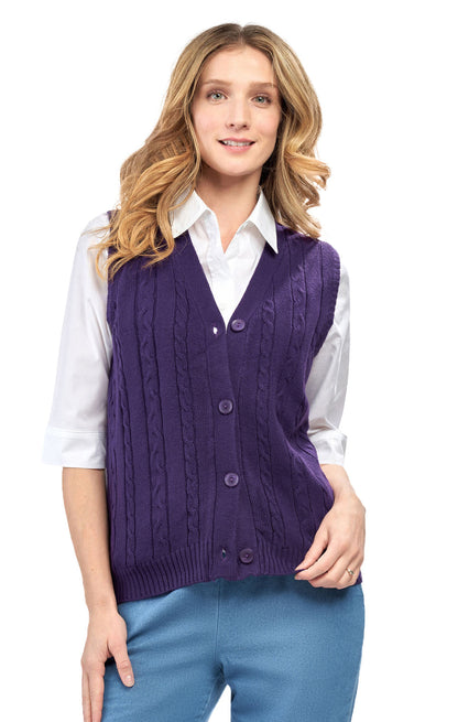 Women's Cable Knit Sweater Vest – Button Front