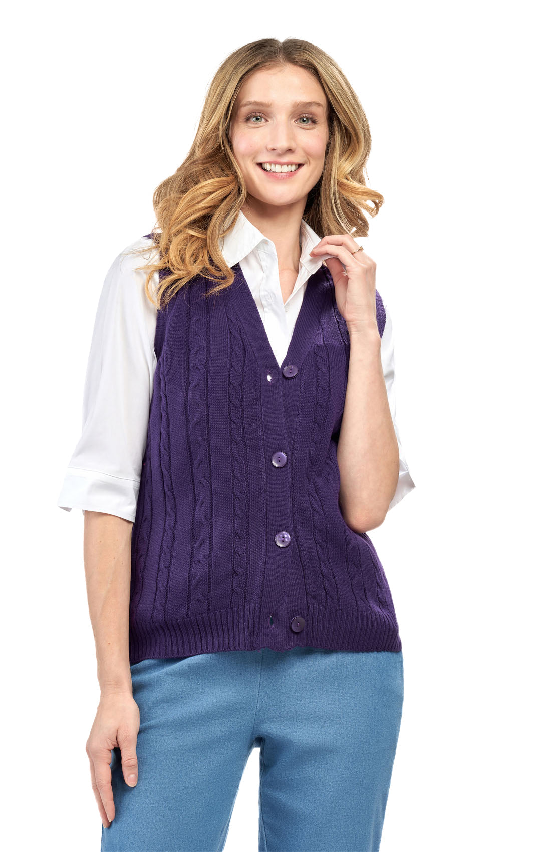 Women's Cable Knit Sweater Vest – Button Front