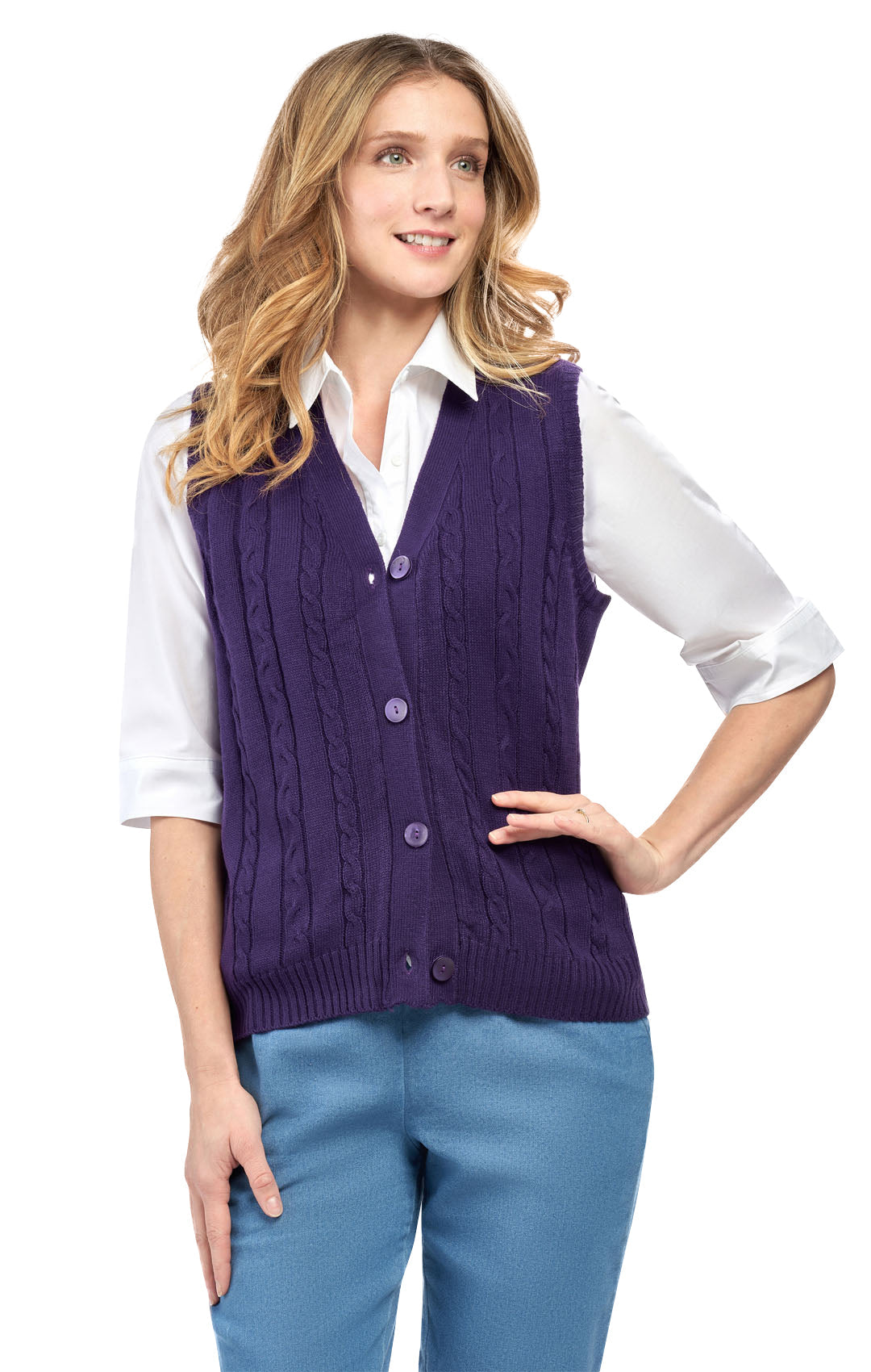 Women's Cable Knit Sweater Vest – Button Front