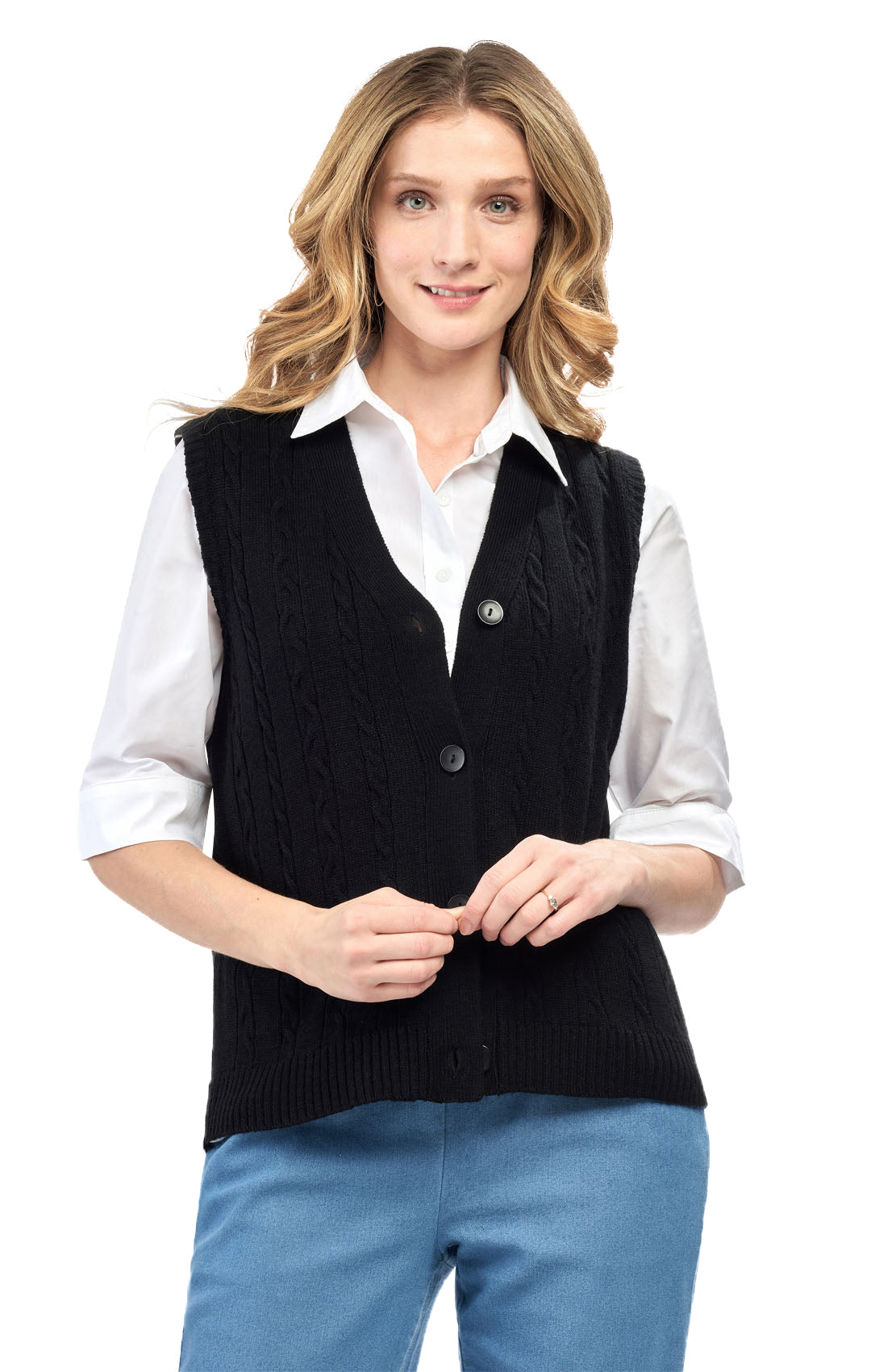 Women's Cable Knit Sweater Vest – Button Front