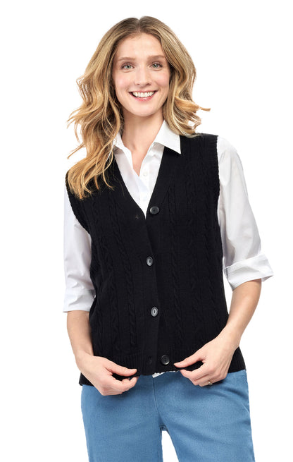 Women's Cable Knit Sweater Vest – Button Front