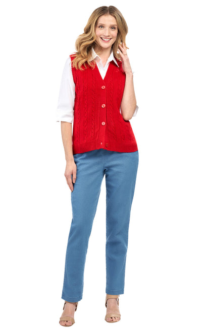 Women's Cable Knit Sweater Vest – Button Front