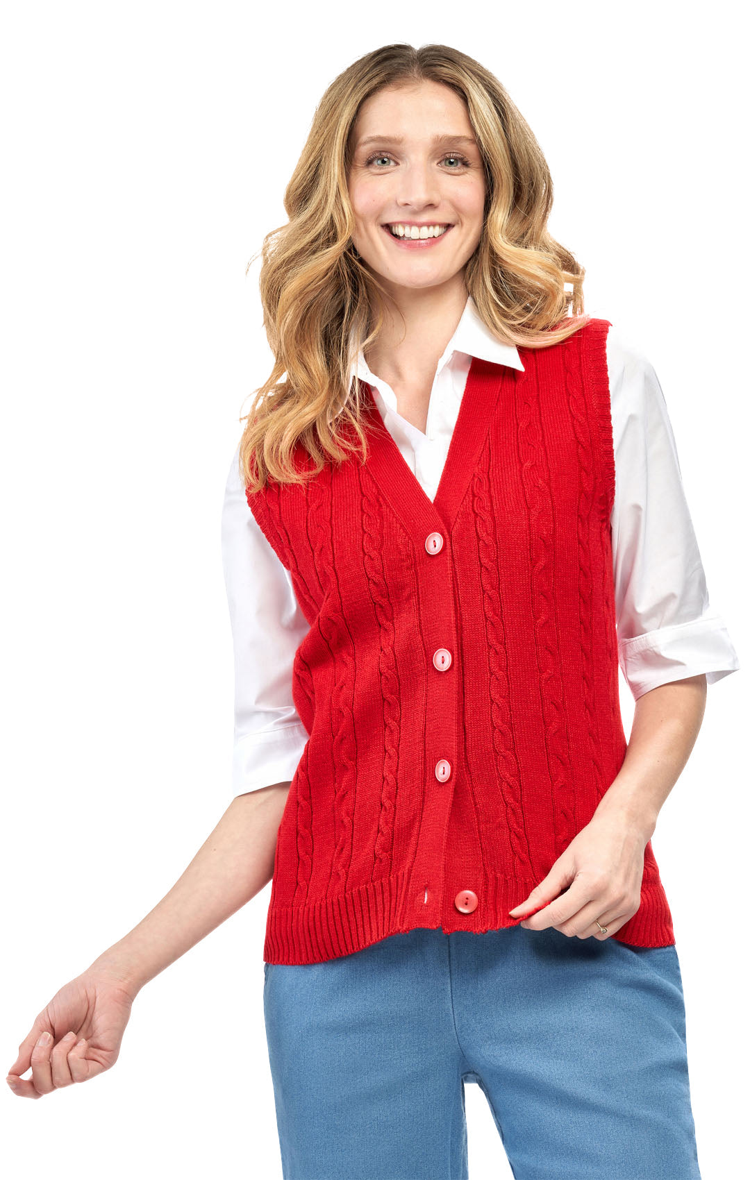 Women's Cable Knit Sweater Vest – Button Front