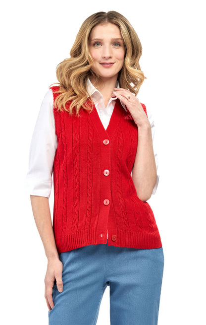 Women's Cable Knit Sweater Vest – Button Front
