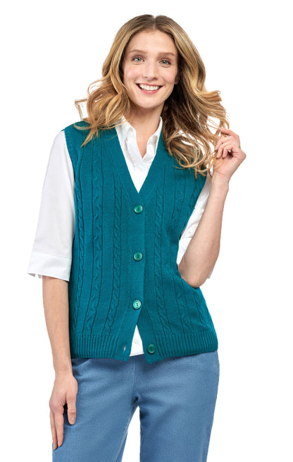 Women's Cable Knit Sweater Vest – Button Front