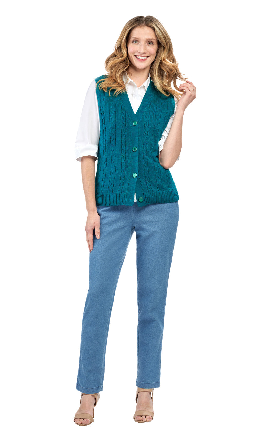 Women's Cable Knit Sweater Vest – Button Front