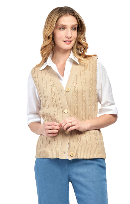 Women's Cable Knit Sweater Vest – Button Front
