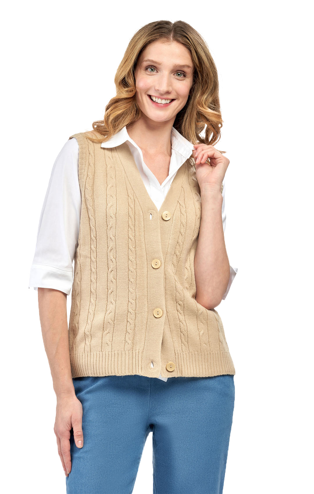 Women's Cable Knit Sweater Vest – Button Front