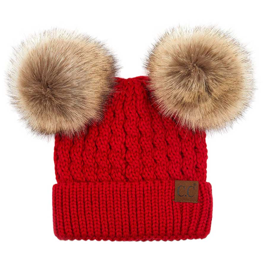 Women's Double Pom Cable Knit Beanie