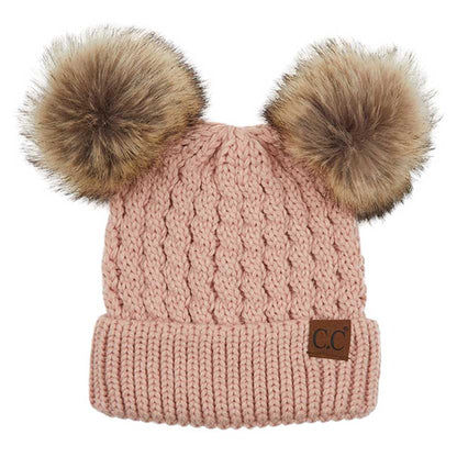 Women's Double Pom Cable Knit Beanie