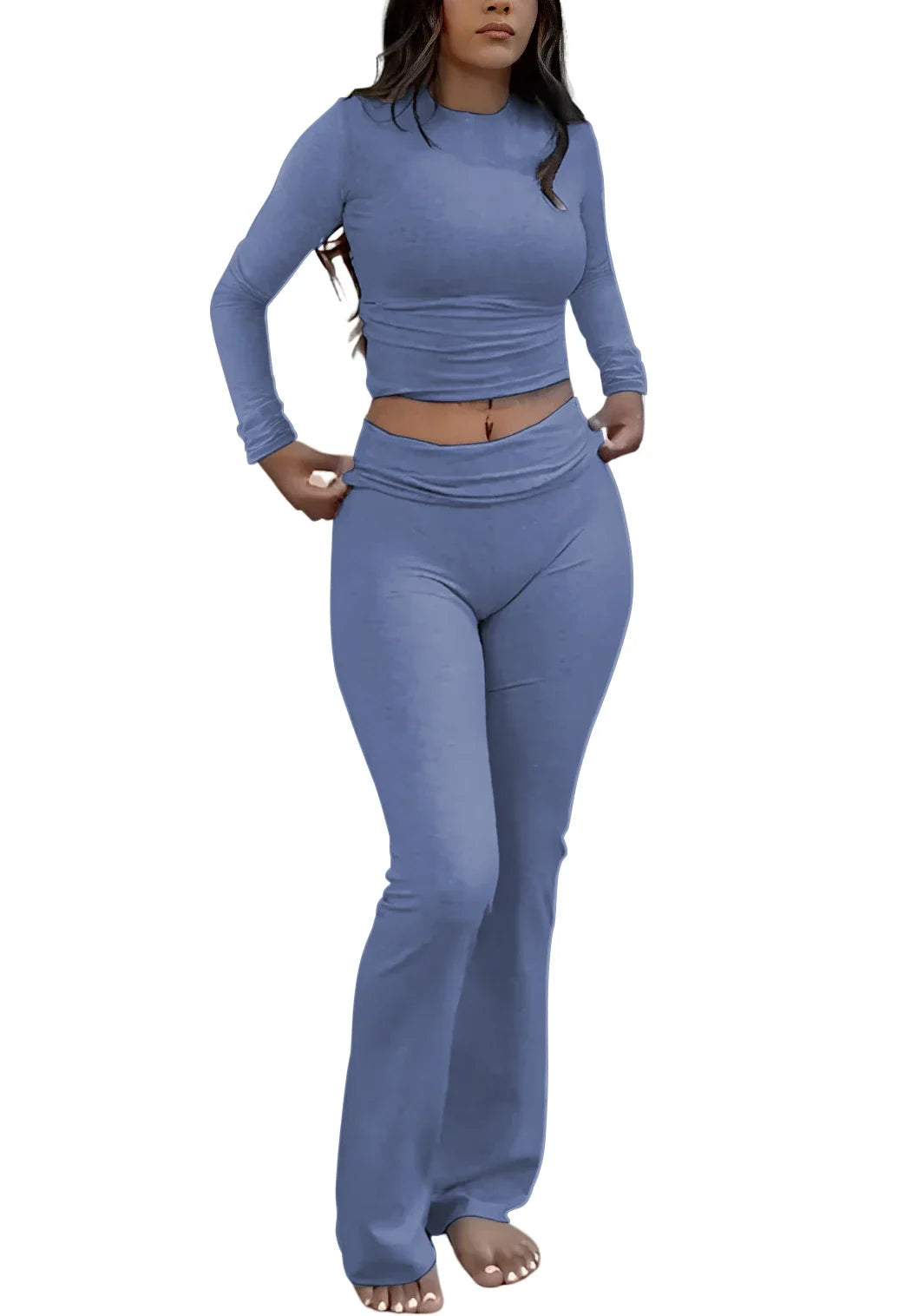 Women's Long-Sleeve Top & Wide-Leg Pants Yoga Set
