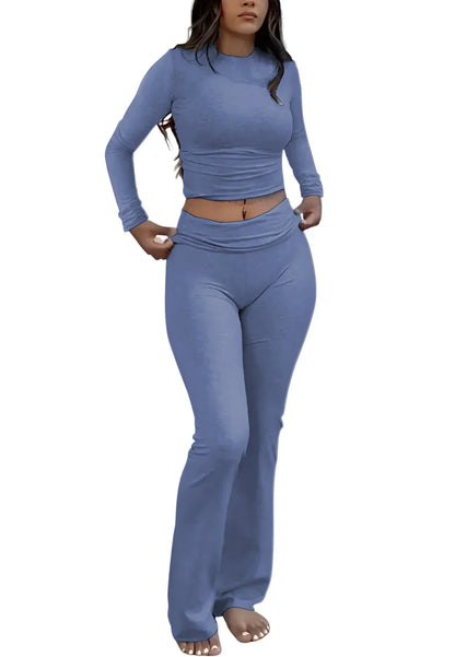 Women's Long-Sleeve Top & Wide-Leg Pants Yoga Set