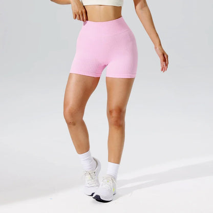 Women's High-Waist Seamless Yoga Shorts, Pink & Blue
