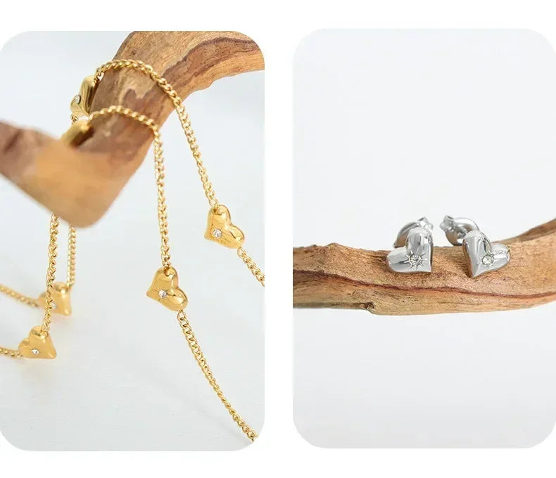 Shiny Zircon Heart Jewelry: Necklace, Earrings or Bracelet