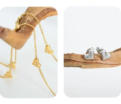 Shiny Zircon Heart Jewelry: Necklace, Earrings or Bracelet