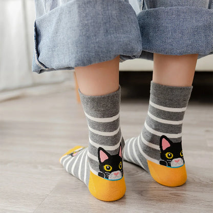 Women's Cat Pattern Crew Socks, Multi-Pack