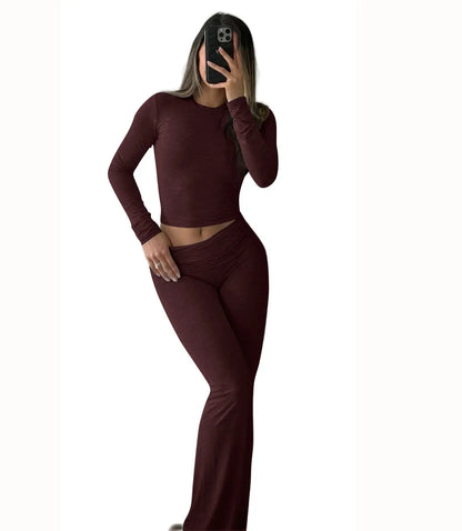 Women's Long-Sleeve Top & Wide-Leg Pants Yoga Set