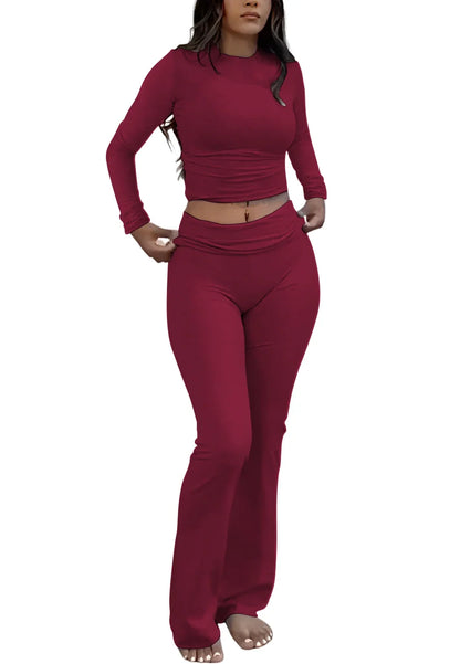 Women's Long-Sleeve Top & Wide-Leg Pants Yoga Set