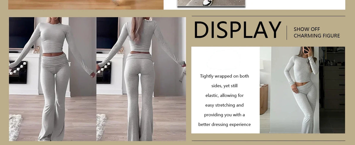 Women's Long-Sleeve Top & Wide-Leg Pants Yoga Set
