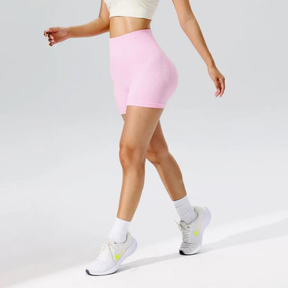 Women's High-Waist Seamless Yoga Shorts, Pink & Blue