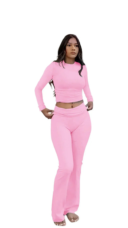 Women's Long-Sleeve Top & Wide-Leg Pants Yoga Set