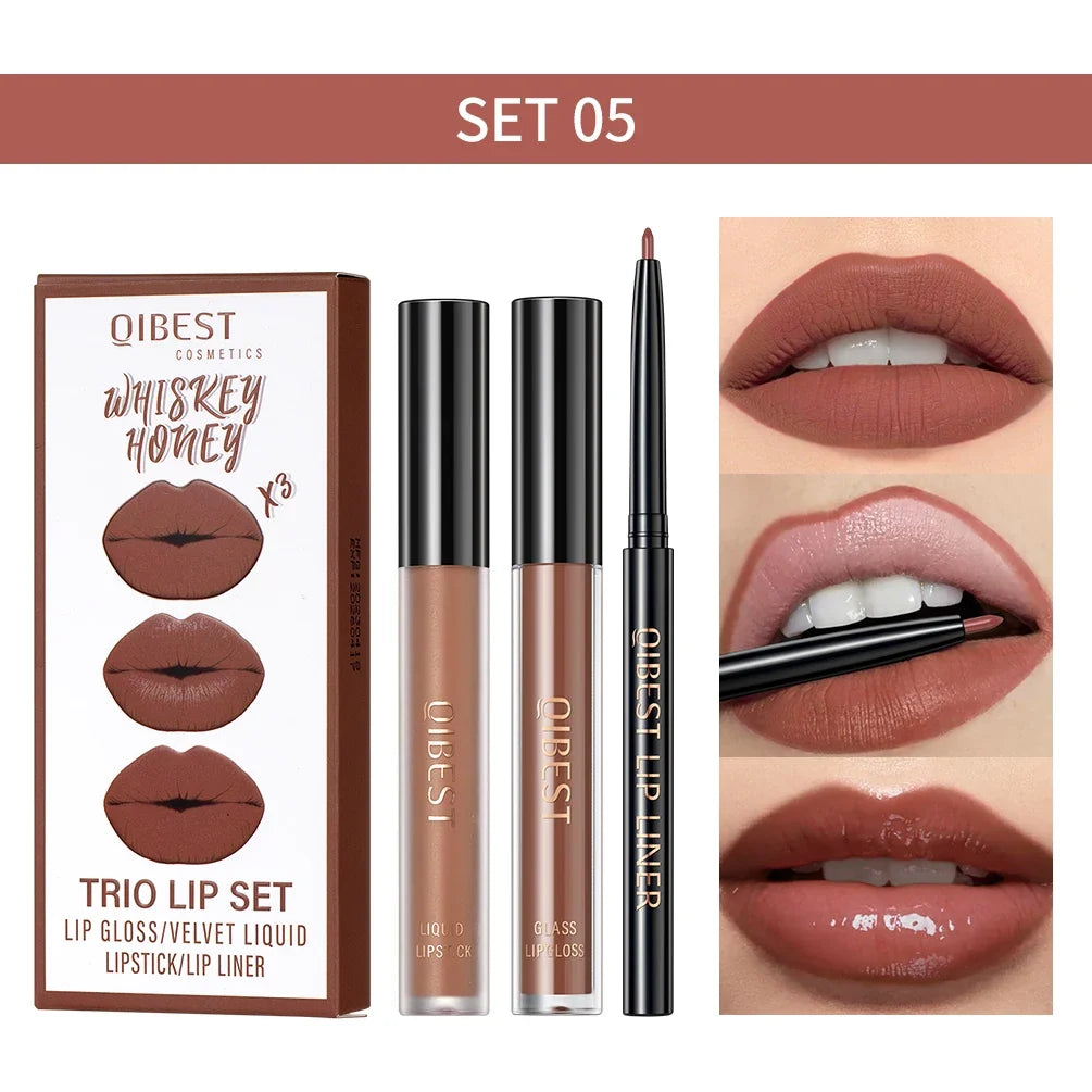 Matte Liquid Lipstick & Lip Liner Set – 3 Piece